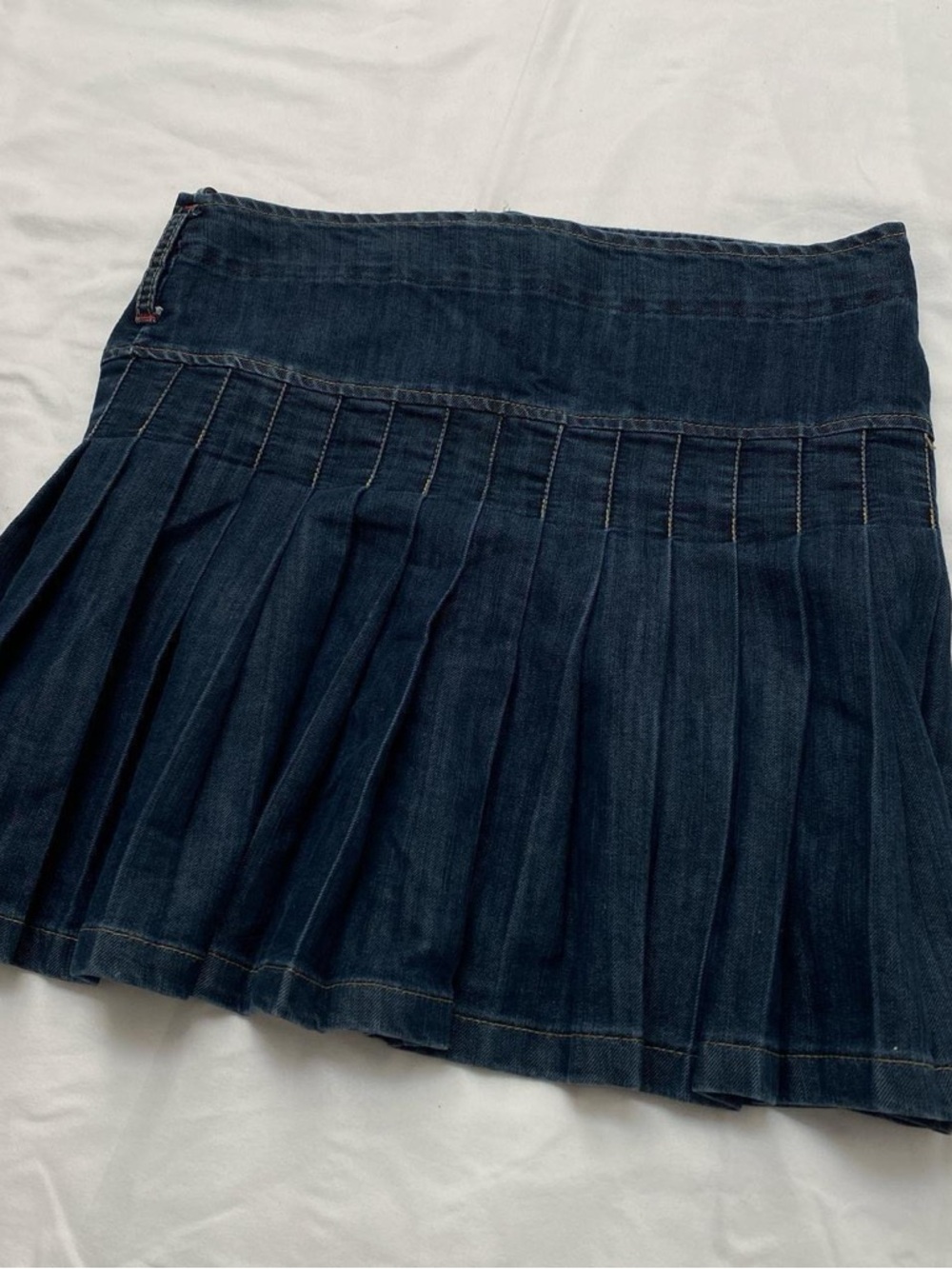 Dark Blue Pleated Denim Mini Skirt